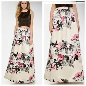 NWT Parker Black Lenore Floral Satin Maxi Skirt